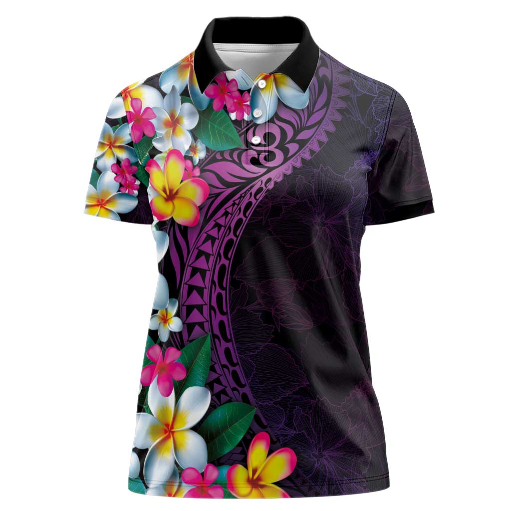 Hawaiian Plumeria-Polynesian Art Tattoo Mauve Color Women Polo Shirt