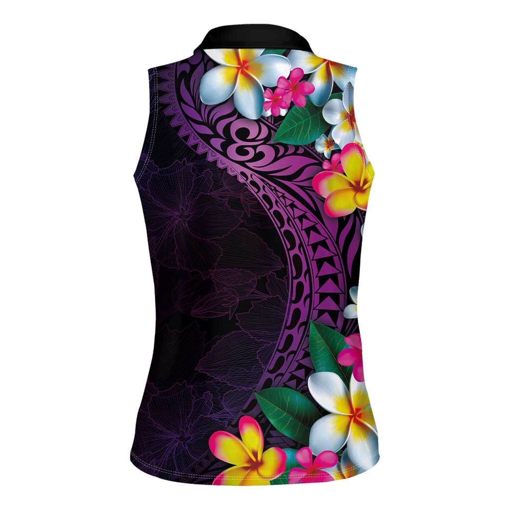 Hawaiian Plumeria-Polynesian Art Tattoo Mauve Color Women Sleeveless Polo Shirt