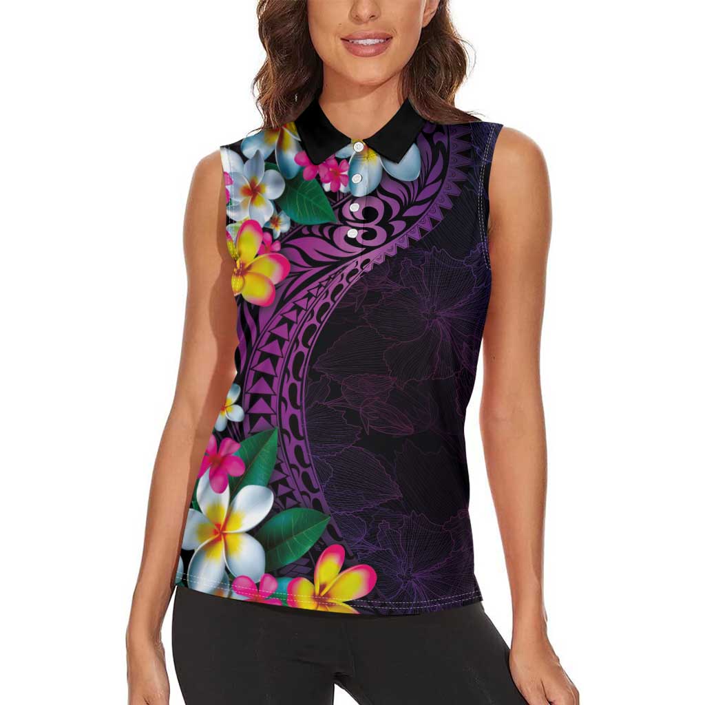 Hawaiian Plumeria-Polynesian Art Tattoo Mauve Color Women Sleeveless Polo Shirt