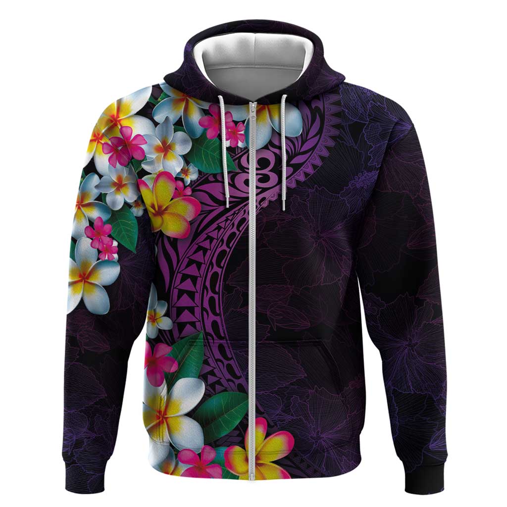 Hawaiian Plumeria-Polynesian Art Tattoo Mauve Color Zip Hoodie LT03 Zip Hoodie Purple - Polynesian Pride