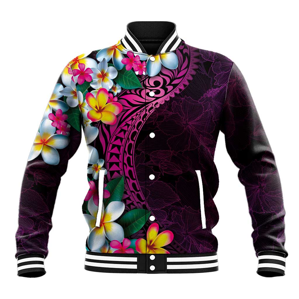 Hawaiian Plumeria-Polynesian Art Tattoo Plum Pink Color Baseball Jacket LT03 Unisex Pink - Polynesian Pride