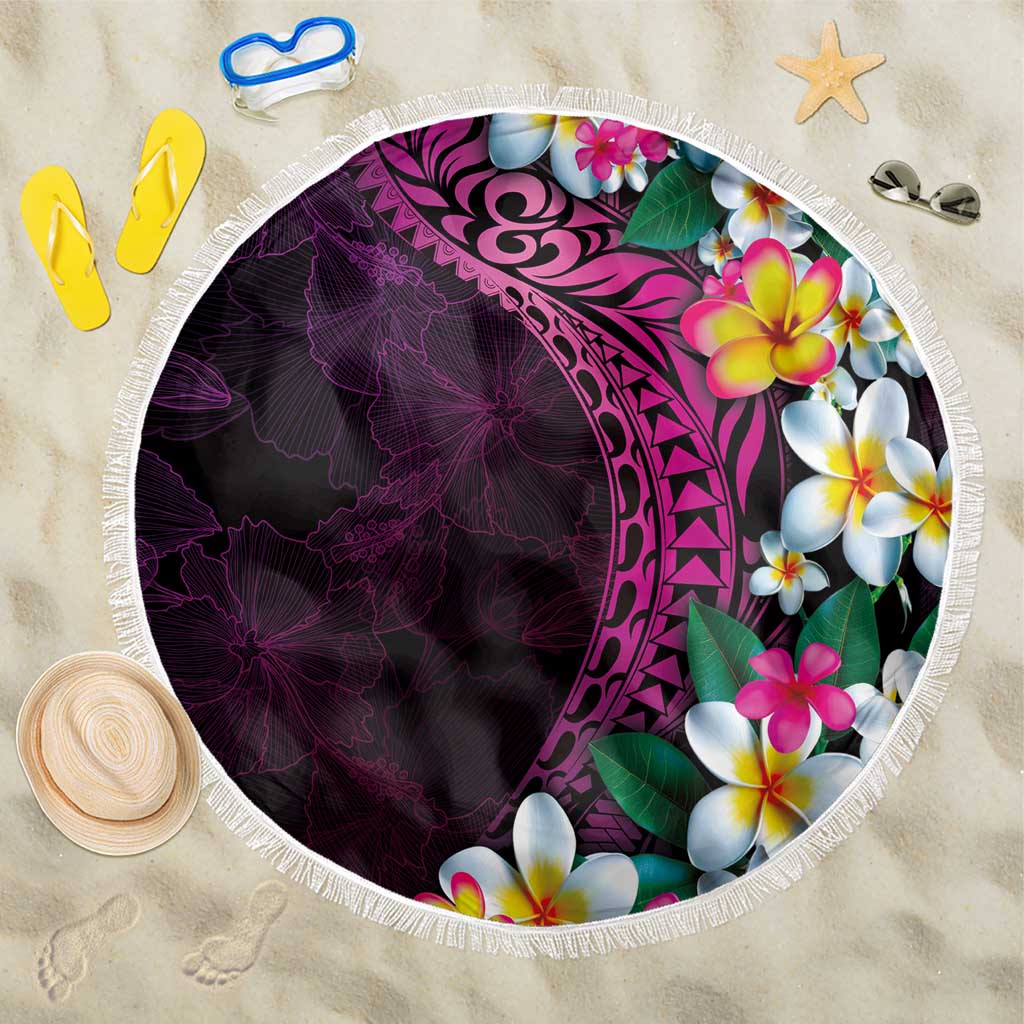 Hawaiian Plumeria-Polynesian Art Tattoo Plum Pink Color Beach Blanket LT03 One Size 150cm Pink - Polynesian Pride