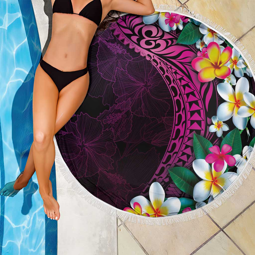 Hawaiian Plumeria-Polynesian Art Tattoo Plum Pink Color Beach Blanket