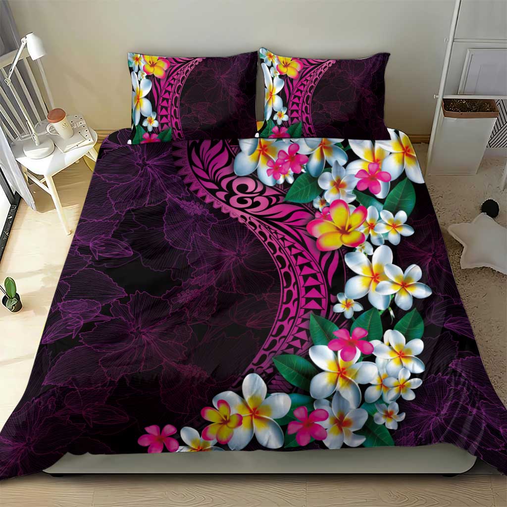 Hawaiian Plumeria-Polynesian Art Tattoo Plum Pink Color Bedding Set