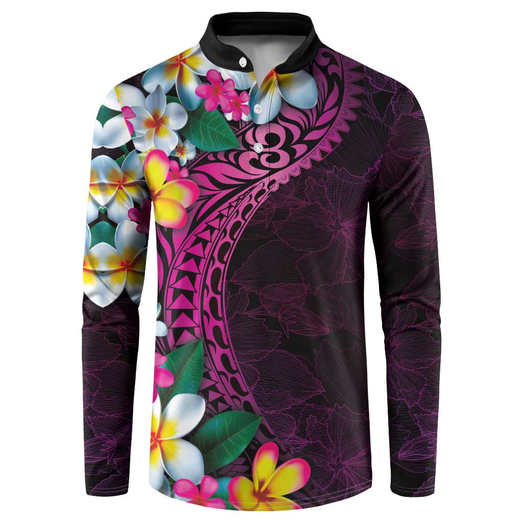 Hawaiian Plumeria-Polynesian Art Tattoo Plum Pink Color Button Sweatshirt