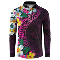 Hawaiian Plumeria-Polynesian Art Tattoo Plum Pink Color Button Sweatshirt