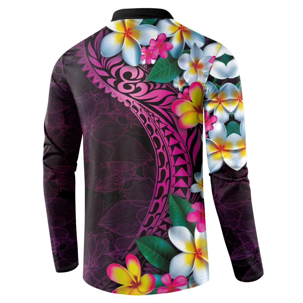Hawaiian Plumeria-Polynesian Art Tattoo Plum Pink Color Button Sweatshirt