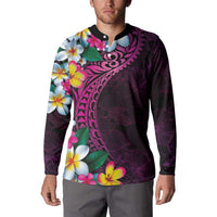 Hawaiian Plumeria-Polynesian Art Tattoo Plum Pink Color Button Sweatshirt