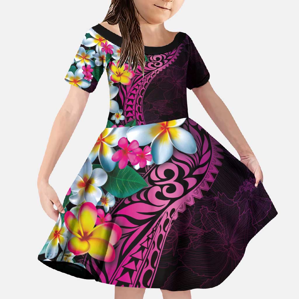 Hawaiian Plumeria-Polynesian Art Tattoo Plum Pink Color Family Matching Long Sleeve Bodycon Dress and Hawaiian Shirt