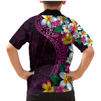 Hawaiian Plumeria-Polynesian Art Tattoo Plum Pink Color Family Matching Mermaid Dress and Hawaiian Shirt