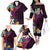 Hawaiian Plumeria-Polynesian Art Tattoo Plum Pink Color Family Matching Off The Shoulder Long Sleeve Dress and Hawaiian Shirt
