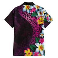 Hawaiian Plumeria-Polynesian Art Tattoo Plum Pink Color Family Matching Off Shoulder Maxi Dress and Hawaiian Shirt