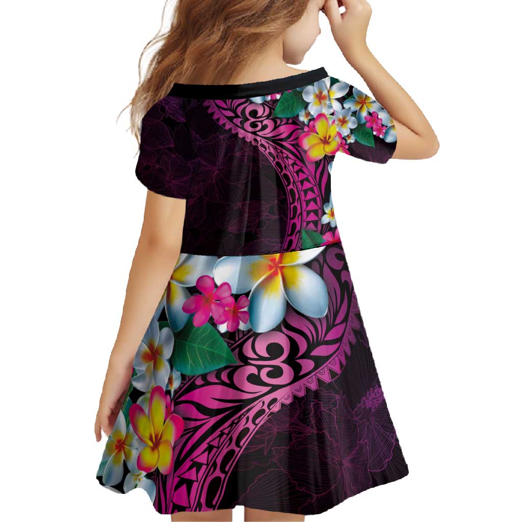 Hawaiian Plumeria-Polynesian Art Tattoo Plum Pink Color Family Matching Short Sleeve Bodycon Dress and Hawaiian Shirt