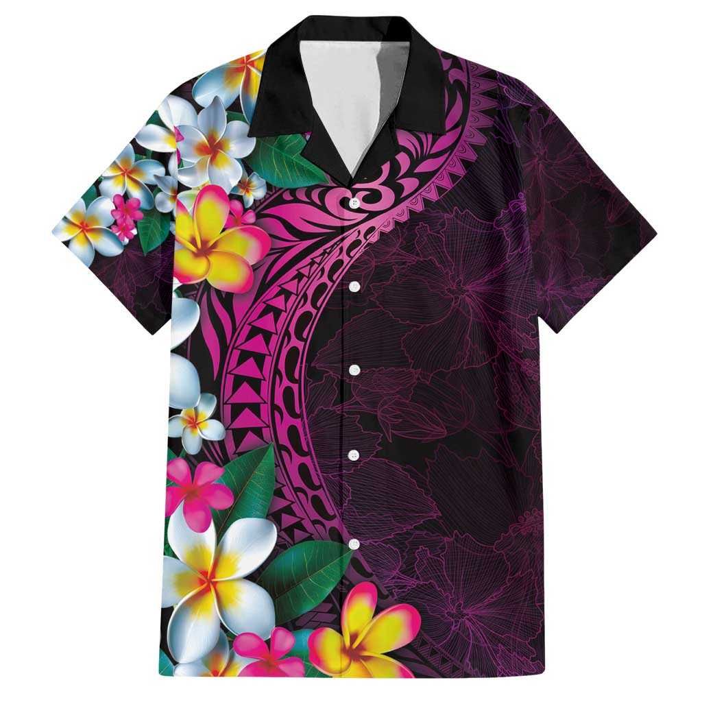 Hawaiian Plumeria-Polynesian Art Tattoo Plum Pink Color Family Matching Summer Maxi Dress and Hawaiian Shirt