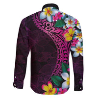 Hawaiian Plumeria-Polynesian Art Tattoo Plum Pink Color Family Matching Summer Maxi Dress and Hawaiian Shirt