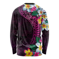 Hawaiian Plumeria-Polynesian Art Tattoo Plum Pink Color Long Sleeve Shirt