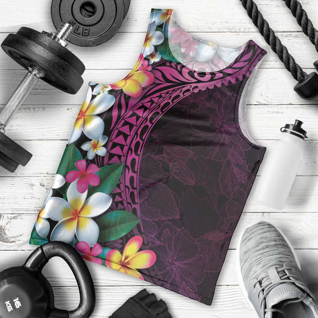 Hawaiian Plumeria-Polynesian Art Tattoo Plum Pink Color Men Tank Top