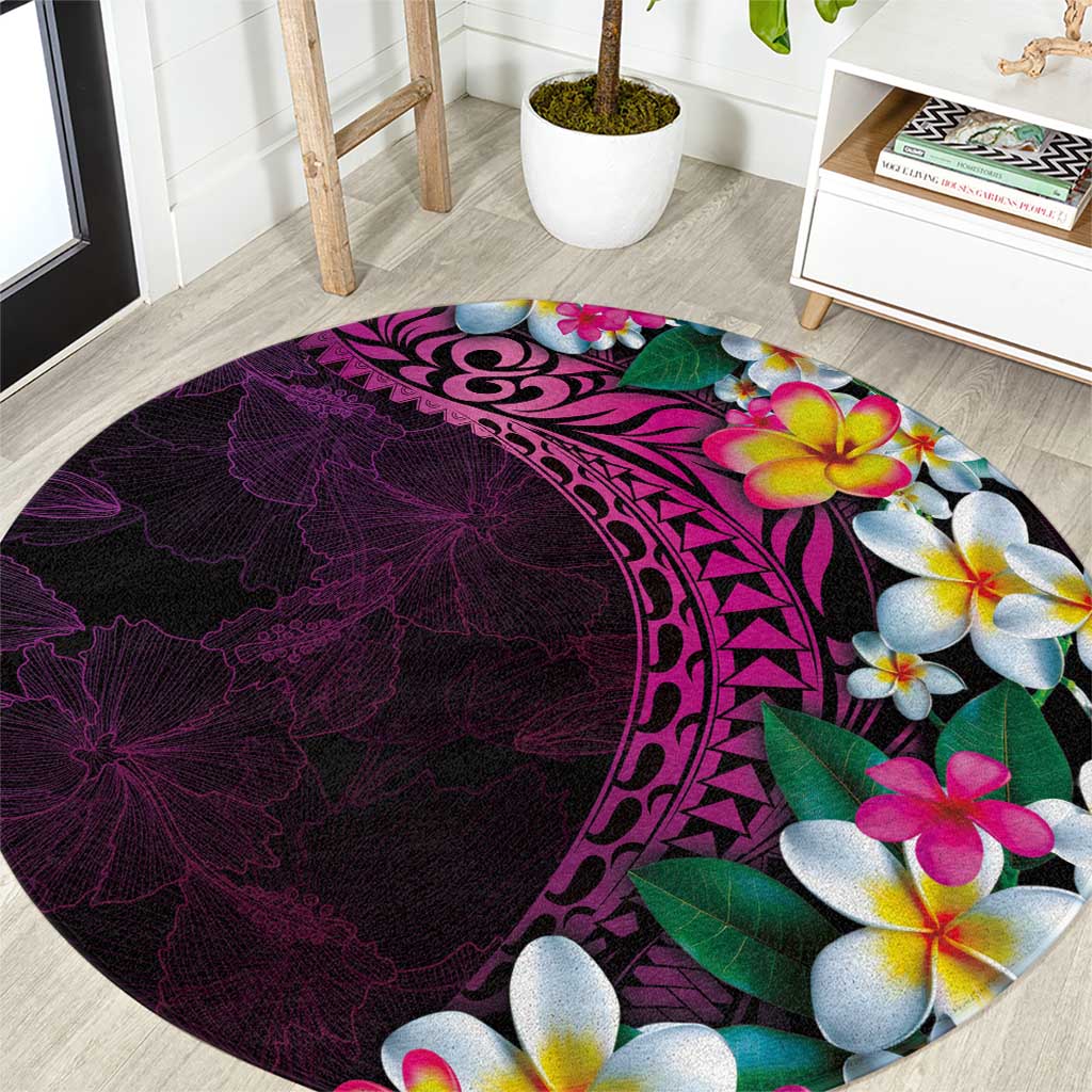 Hawaiian Plumeria-Polynesian Art Tattoo Plum Pink Color Round Carpet LT03 Pink - Polynesian Pride