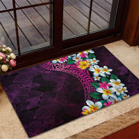 Hawaiian Plumeria-Polynesian Art Tattoo Plum Pink Color Rubber Doormat