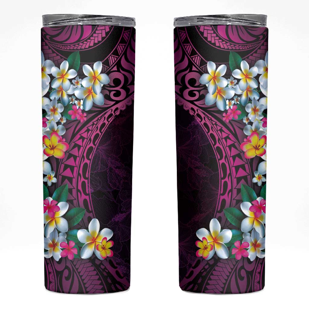 Hawaiian Plumeria-Polynesian Art Tattoo Plum Pink Color Skinny Tumbler