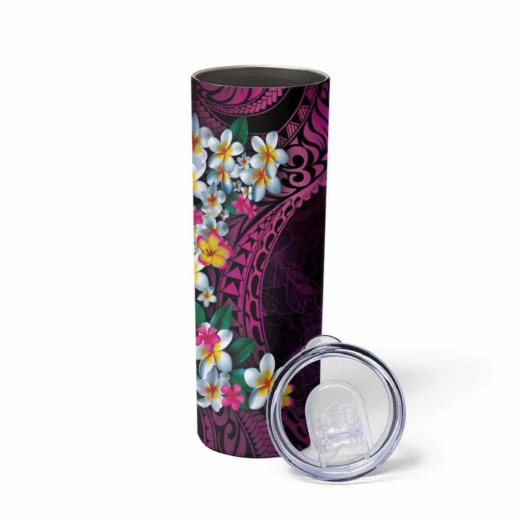 Hawaiian Plumeria-Polynesian Art Tattoo Plum Pink Color Skinny Tumbler