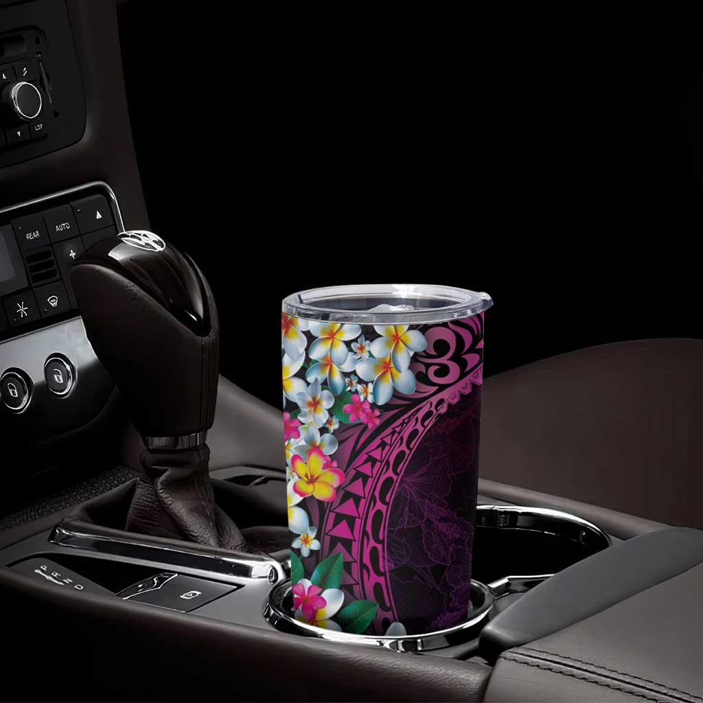 Hawaiian Plumeria-Polynesian Art Tattoo Plum Pink Color Tumbler Cup