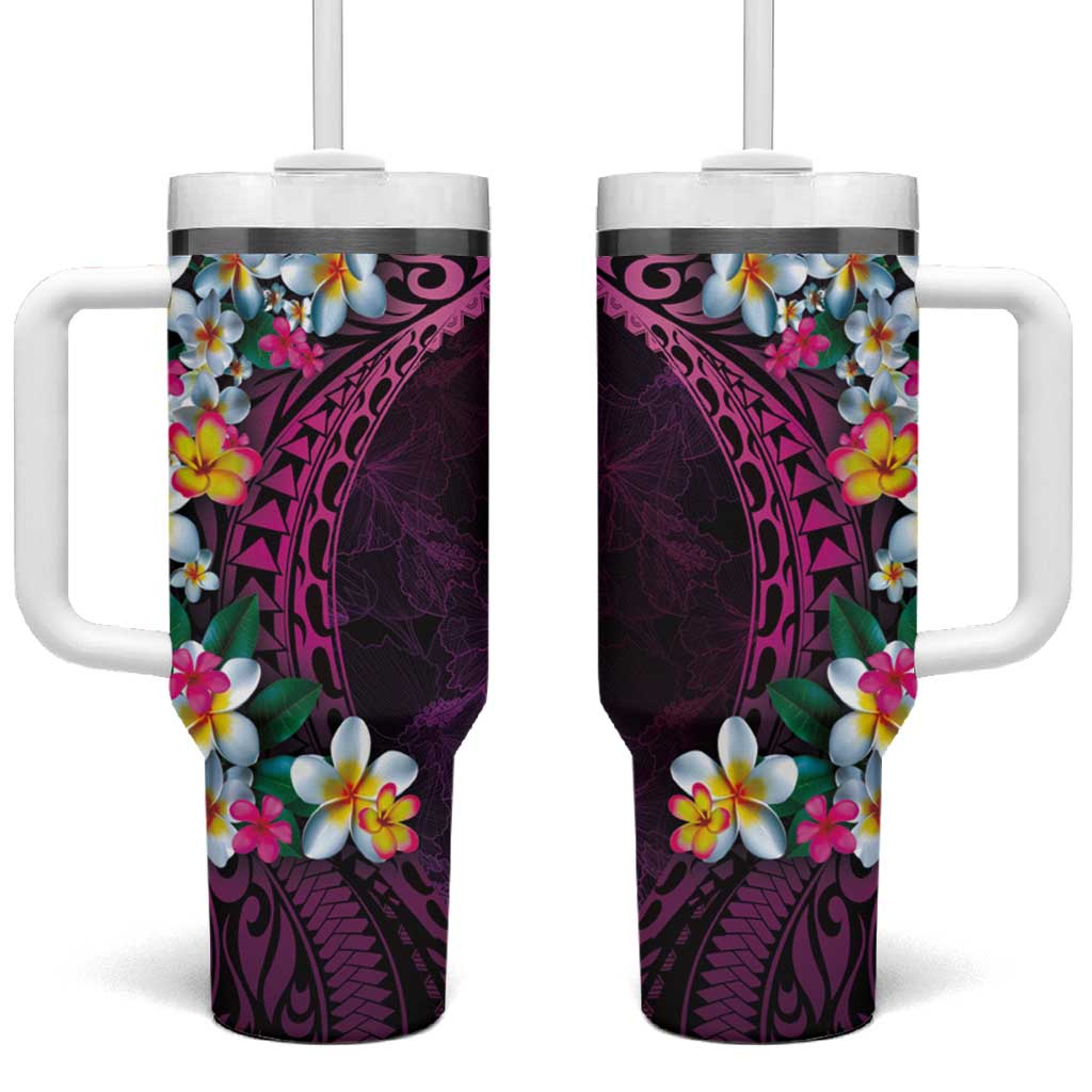 Hawaiian Plumeria-Polynesian Art Tattoo Plum Pink Color Tumbler With Handle