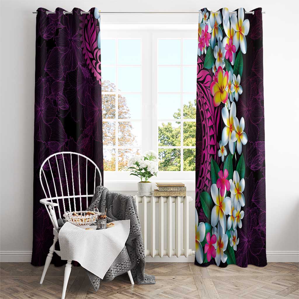 Hawaiian Plumeria-Polynesian Art Tattoo Plum Pink Color Window Curtain