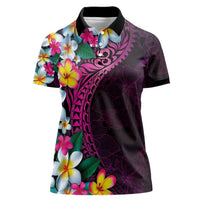 Hawaiian Plumeria-Polynesian Art Tattoo Plum Pink Color Women Polo Shirt