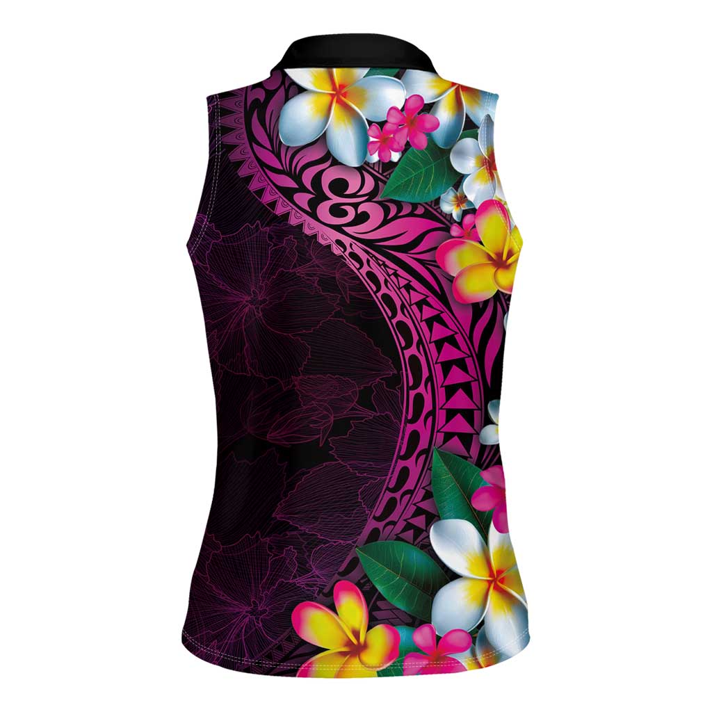Hawaiian Plumeria-Polynesian Art Tattoo Plum Pink Color Women Sleeveless Polo Shirt