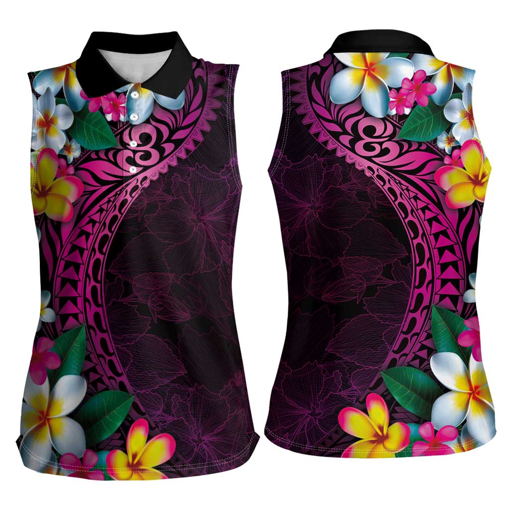 Hawaiian Plumeria-Polynesian Art Tattoo Plum Pink Color Women Sleeveless Polo Shirt