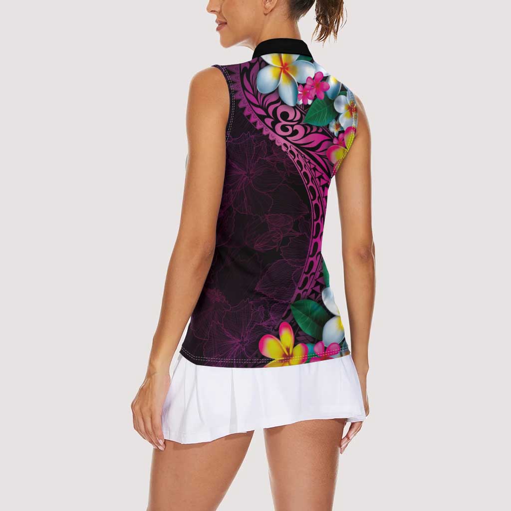 Hawaiian Plumeria-Polynesian Art Tattoo Plum Pink Color Women Sleeveless Polo Shirt