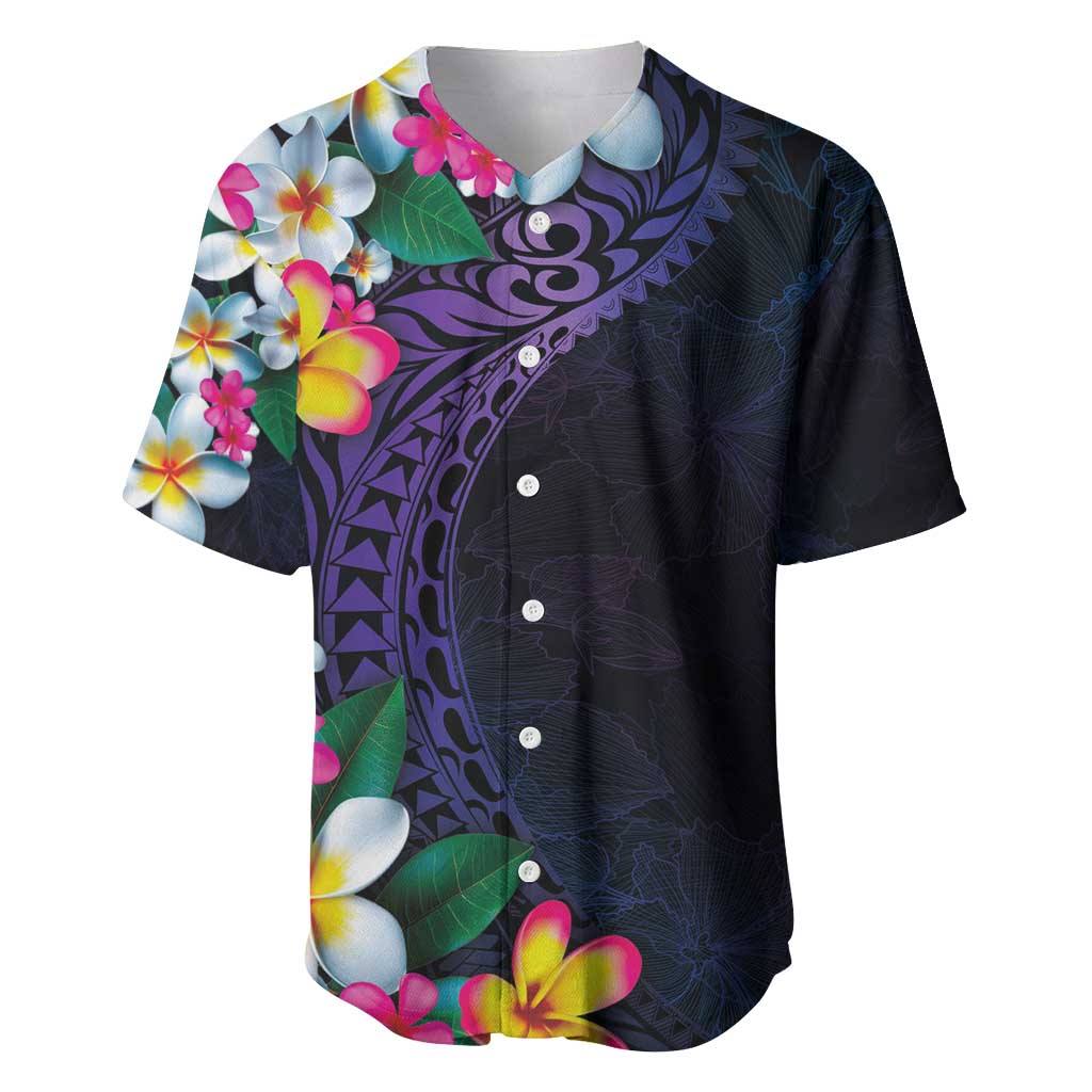 Hawaiian Plumeria-Polynesian Art Tattoo Frosted Blue Violet Color Baseball Jersey
