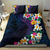 Hawaiian Plumeria-Polynesian Art Tattoo Frosted Blue Violet Color Bedding Set