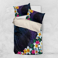 Hawaiian Plumeria-Polynesian Art Tattoo Frosted Blue Violet Color Bedding Set