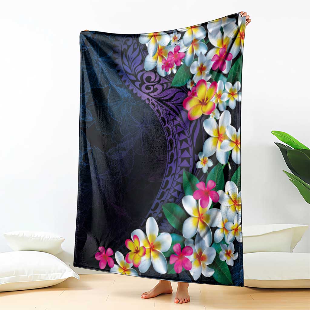Hawaiian Plumeria-Polynesian Art Tattoo Frosted Blue Violet Color Blanket