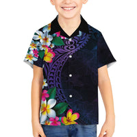 Hawaiian Plumeria-Polynesian Art Tattoo Frosted Blue Violet Color Family Matching Long Sleeve Bodycon Dress and Hawaiian Shirt