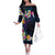 Hawaiian Plumeria-Polynesian Art Tattoo Frosted Blue Violet Color Family Matching Off The Shoulder Long Sleeve Dress and Hawaiian Shirt