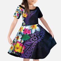 Hawaiian Plumeria-Polynesian Art Tattoo Frosted Blue Violet Color Family Matching Puletasi and Hawaiian Shirt