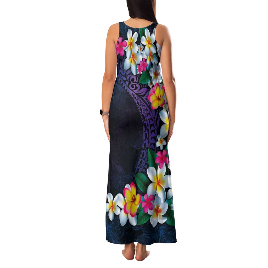 Hawaiian Plumeria-Polynesian Art Tattoo Frosted Blue Violet Color Family Matching Tank Maxi Dress and Hawaiian Shirt