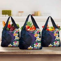 Hawaiian Plumeria-Polynesian Art Tattoo Frosted Blue Violet Color Grocery Bag