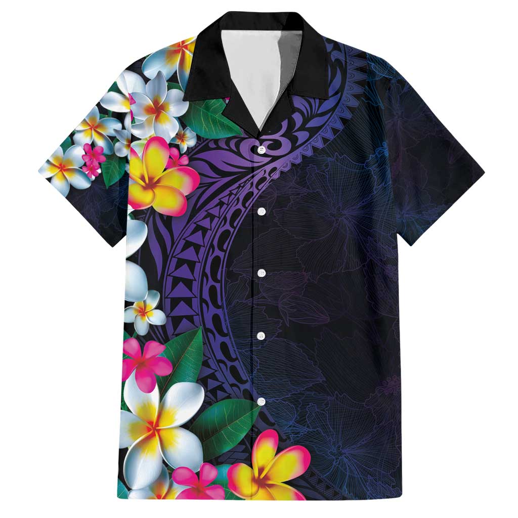 Hawaiian Plumeria-Polynesian Art Tattoo Frosted Blue Violet Color Hawaiian Shirt