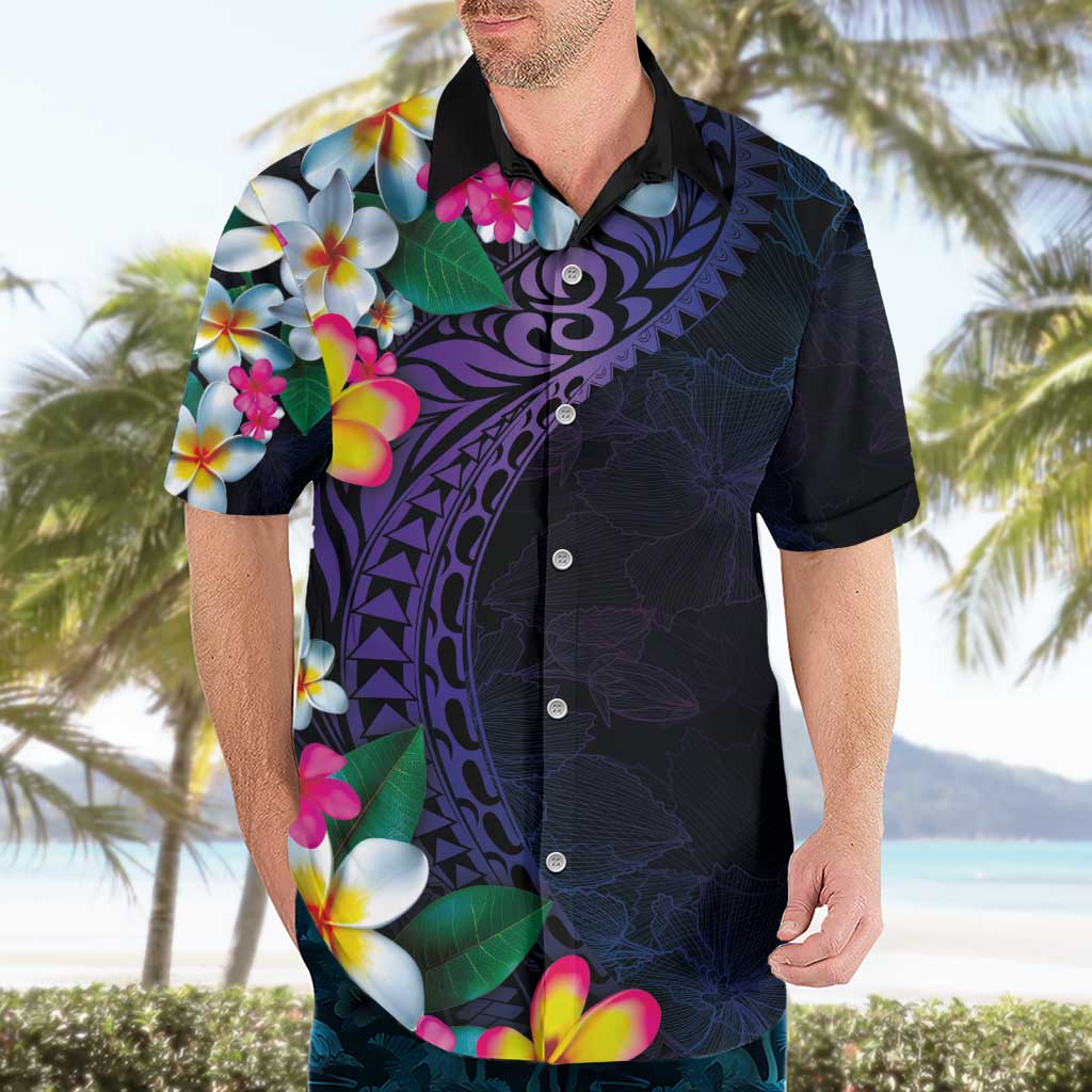 Hawaiian Plumeria-Polynesian Art Tattoo Frosted Blue Violet Color Hawaiian Shirt