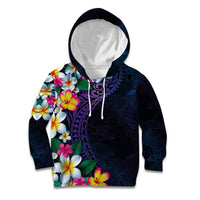 Hawaiian Plumeria-Polynesian Art Tattoo Frosted Blue Violet Color Kid Hoodie