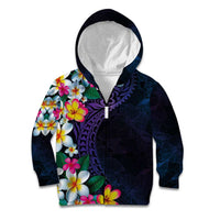 Hawaiian Plumeria-Polynesian Art Tattoo Frosted Blue Violet Color Kid Hoodie
