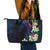 Hawaiian Plumeria-Polynesian Art Tattoo Frosted Blue Violet Color Leather Tote Bag