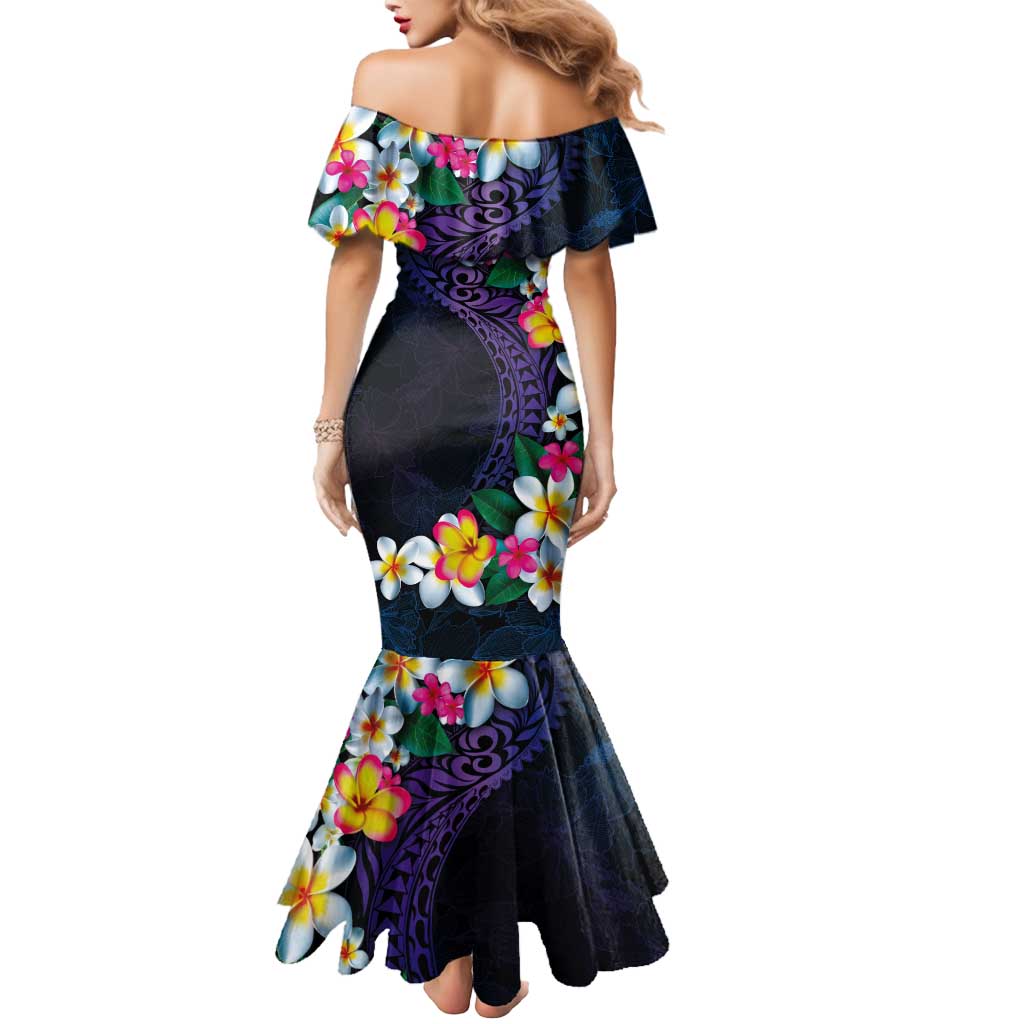 Hawaiian Plumeria-Polynesian Art Tattoo Frosted Blue Violet Color Mermaid Dress