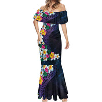 Hawaiian Plumeria-Polynesian Art Tattoo Frosted Blue Violet Color Mermaid Dress