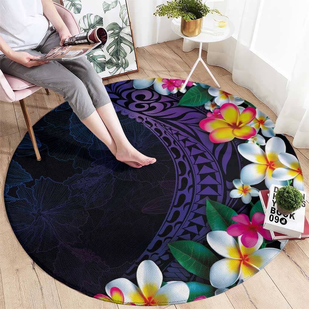 Hawaiian Plumeria-Polynesian Art Tattoo Frosted Blue Violet Color Round Carpet LT03 - Polynesian Pride