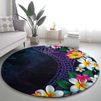 Hawaiian Plumeria-Polynesian Art Tattoo Frosted Blue Violet Color Round Carpet LT03 - Polynesian Pride